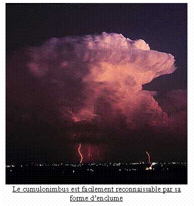 Zone de Texte:  
Le cumulonimbus est facilement reconnaissable par sa forme denclume
